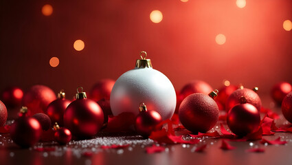 Charming White Christmas Ornament Surrounded by Red Decor: A Festive Holiday Spirit Illustration