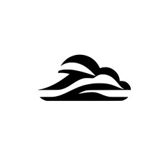 Abstract Black and White Cloud Symbol: Graphic depiction of stylized cloud formation with layered horizontal lines.