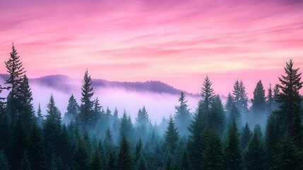 Obraz premium Serene sunrise over tranquil wilderness forest landscape nature photography peaceful view
