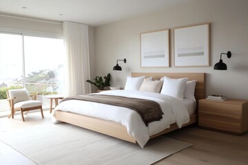 Neutral color palette creates a serene atmosphere in the bedroom.