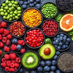 Naklejka premium Vibrant Selection of Fresh Fruits and Vegetables