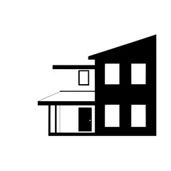 Modern Two-Story House Silhouette: Architectural Illustration in High Contrast Black and White, Clean Lines, and Geometric Forms.