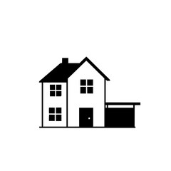 Minimalist Black and White Silhouette of a Two-Story House with a Garage, Simplistic Design, Isolated on White.