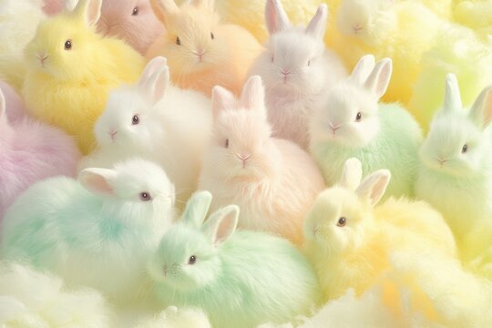 Soft and fluffy rabbits as a charming wallpaper for spring and Easter themes 