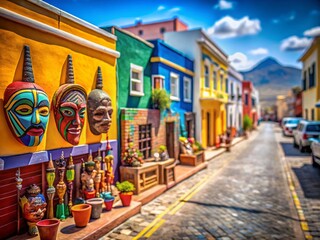 Fototapeta premium Tilt-Shift Miniature African Voodoo Masks Souvenir Shop, Bo-Kaap, Cape Town, South Africa