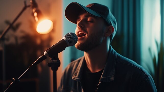 Confident entrepreneur captures engaging audio content