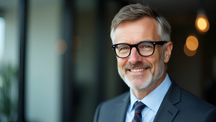 Fototapeta premium Confident 45-Year-Old Male CEO in Glasses: A Flat Vector Illustration of Trust and Leadership
