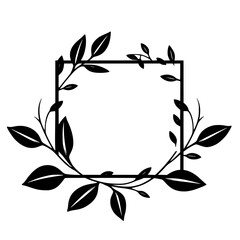 Elegant Black & White Leafy Wreath Enclosing Square Frame, Minimalist Design for Invitations, Decor, and Branding.