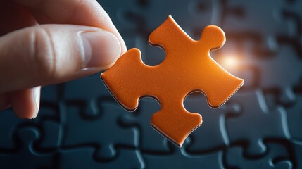 Perfectly fitting puzzle piece in hand close-up indoor creative concept focus on detail