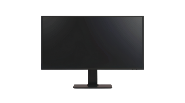 Modern black computer monitor showing blank screen on transparent background - Powered by Adobe