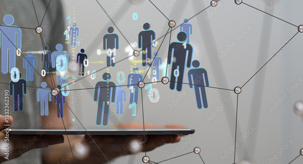 Poster Neural network concept. Connected cells with links.