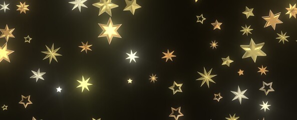 Twinkling Christmas Descent: Striking 3D Illustration Showcasing Falling Festive Twinkling Stars