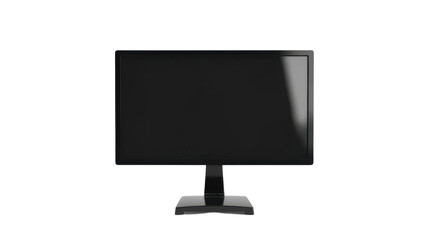 Modern black computer monitor showing blank screen on transparent background