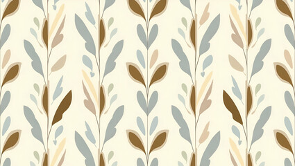 Mid century modern leaf repeat seamless tile pattern with retro leaf designs and muted pastel colors for vintage inspired rooms concept as Retro leaf designs with muted pastel colors create mid centur