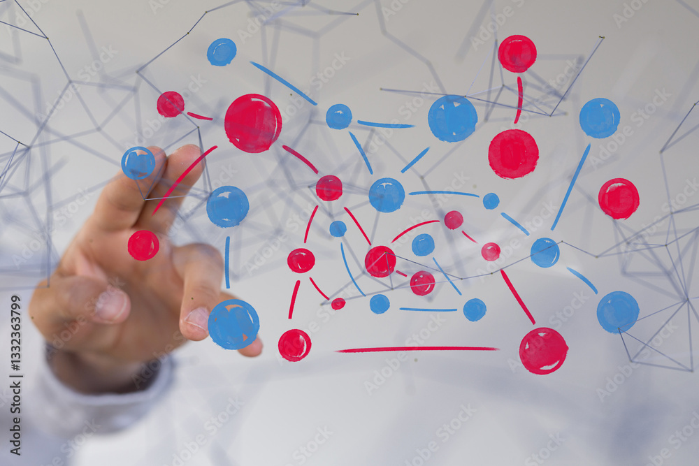 Aufkleber Abstract technology group and data 3d - neural network exposure digital