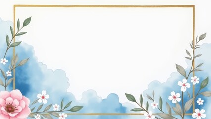 Fototapeta premium A hand-painted Mother’s Day card mockup with soft blue and blush watercolor strokes