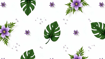 Lush Green Lavender Leaves with Vibrant Centers on White Background: Tropical Seamless Tile Pattern Perfect for Sunny Lounges - Ideal Photo Stock Concept with Empty Space on Left Side