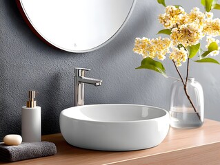 Elegant bathroom fixtures with a refined sculptural organic curves and smooth surfaces in lustrous brass or copper