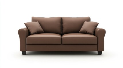 Fototapeta premium Brown sofa positioned for sleep on white background with clipping path