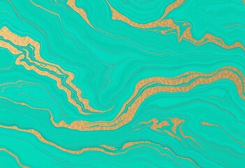 Abstract turquoise wave background with bronze accents, fluid marble texture, decor, design