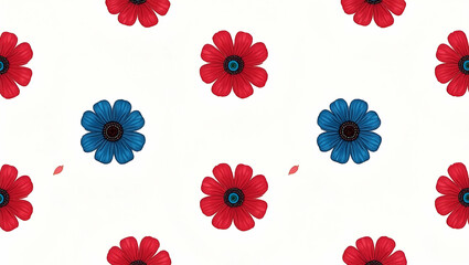 Bold Red and Blue Anemone Seamless Tile Pattern for Modern Decor