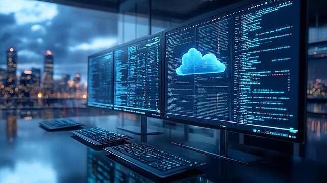 Futuristic cloud computing data center image