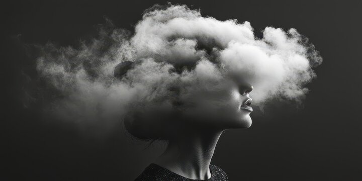 A woman's face is obscured by a cloud of smoke