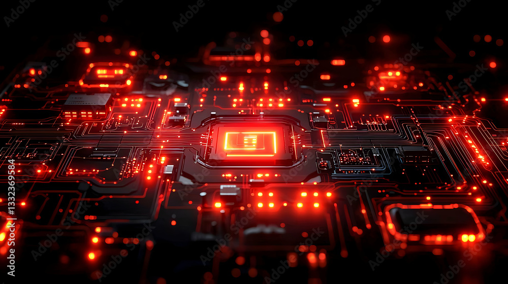 Canvas Prints red glowing circuit board technology background