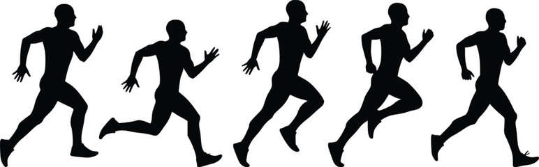 Running men silhouettes in various stages of stride