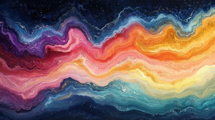 Cosmic Waves: Abstract Painting of Vibrant Hues and Celestial Textures