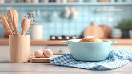 Cooking and baking banner or background on top of a kitchen table.