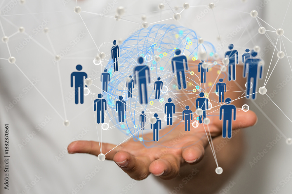 Aufkleber Global network. Blockchain. 3D illustration. Neural networks and artificial intelligence. Abstract