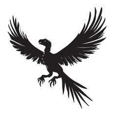 Obraz premium images of a dinosaur spreading its wings and flying upwards, black and white, vector, graphic 