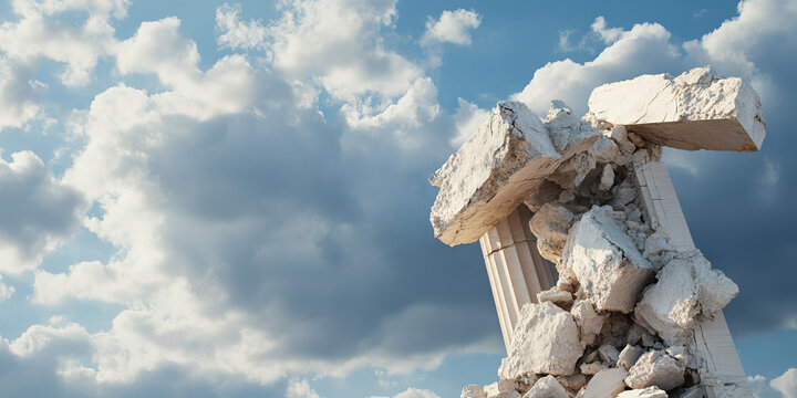 Digital Render of a Ruined Classical Column and Rubble