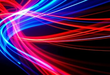 Abstract streaks of blue and red light, dynamic speed lines on black background, technology, acceleration