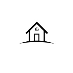 Minimalist Black and White House Icon on a Hill, Embodying Simplicity, Home, and Architecture Concepts.