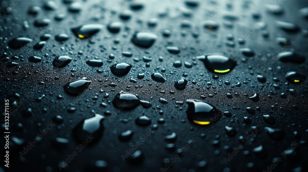 Poster delicate droplets create an intricate pattern on a smooth surface, reflecting light beautifully. the