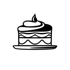 Simple, elegant, and symmetrical black and white cake illustration, layered with icing and a decorative top.