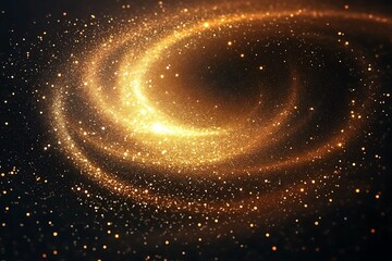 Obraz premium Glowing golden particles swirling gracefully in a dark space background