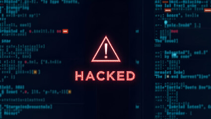Computer Screen Showing Hacked Alert: Cybersecurity Vulnerability and Data Breach Warning Concept