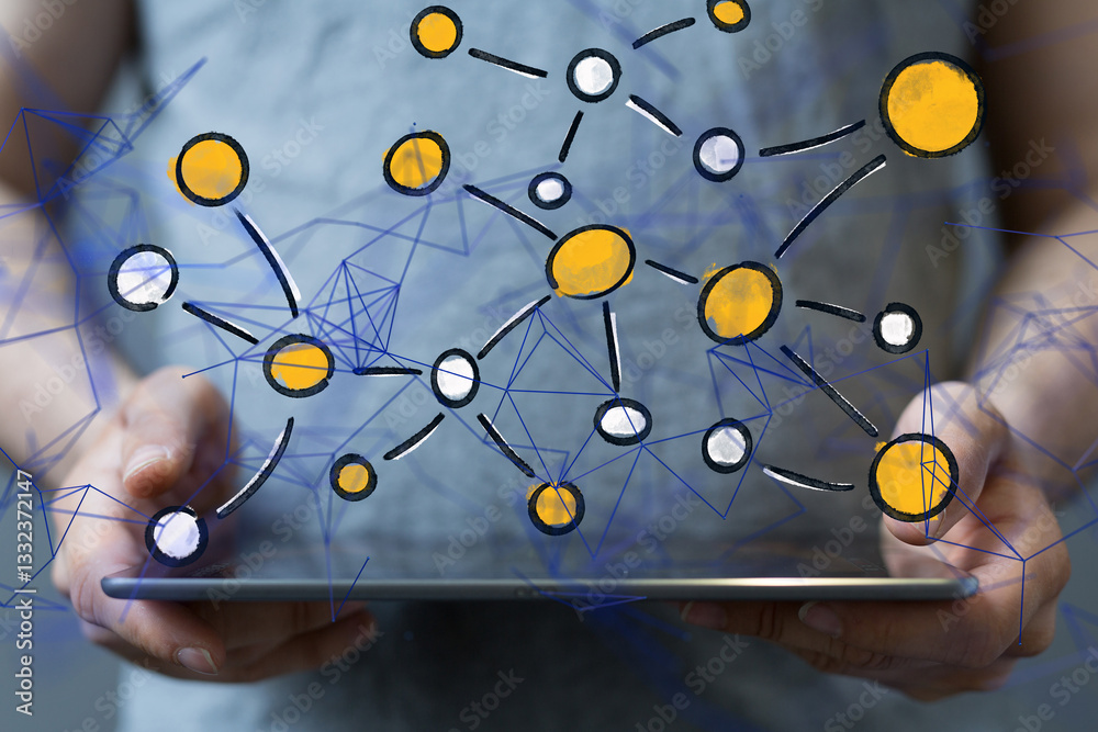 Poster Abstract technology group and data 3d - neural network exposure digital