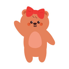 Fototapeta premium cute hand drawing cartoon bear with red bow. cute bear drawing for animal sticker, icon