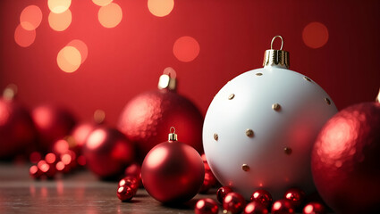 Fototapeta premium Charming White Christmas Ornament Amidst Festive Red Decor