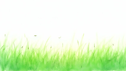 Fototapeta premium Serene Watercolor Illustration of Green Grass Blowing in the Wind - Perfect for Nature-Themed Designs and Decor with Empty Space for Customization in Photo Stock Concept