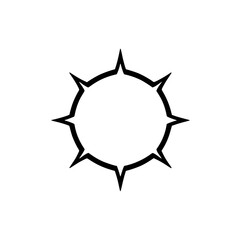 A minimalist black and white illustration of a spiky circular shape with a road-like inner line, centered on white background.
