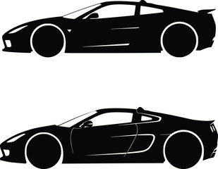 Black silhouette of a sleek sports car with a sharp front end, raised rear, and minimalistic design
