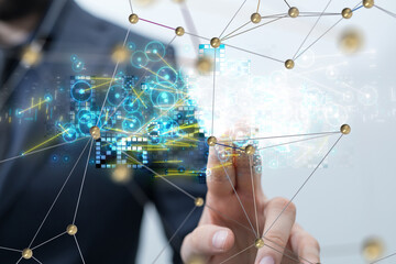 Neural network 3D illustration. Big data and cybersecurity