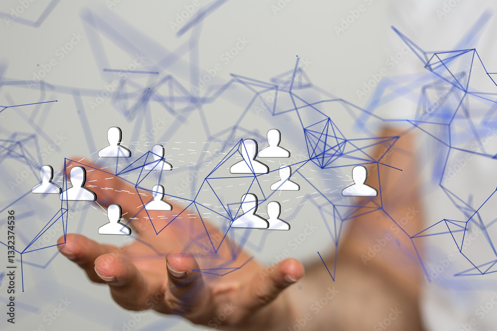 Poster Global network. Blockchain. 3D illustration. Neural networks and artificial intelligence. Abstract  - neural network exposure digital