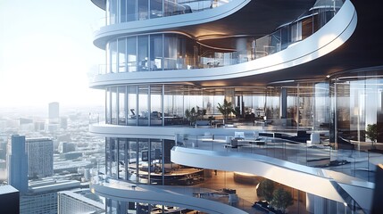 High rise office building with glass facade night lights high resolution picture