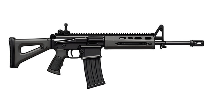Assault automatic rifle isolated gun on white background.	

